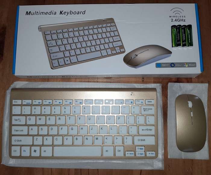 Keyboard and Mouse Set Wireless Bluetooth White and Old Gold