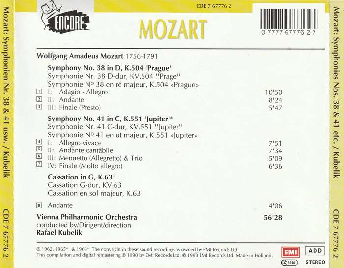 Mozart - Symphonies No 38 & No 41 CD Import