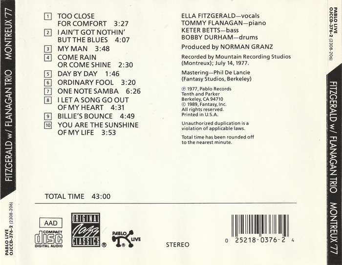 Ella Fitzgerald & Tommy Flanagan Trio - Montreux '77 CD Import
