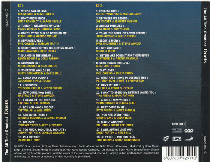 Various - All Time Greatest Duets Double CD