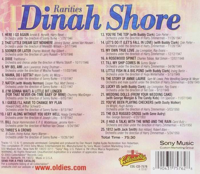 Dinah Shore  Rarities CD Import