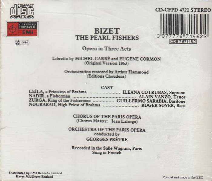 Bizet - The Pearl Fishers Double CD Import Sealed