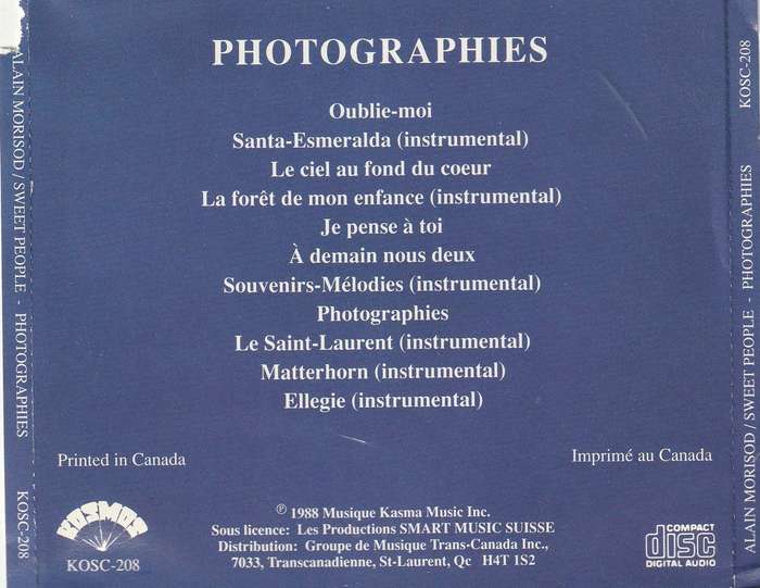 Alain Morisod, Sweet People - Photographies CD Import