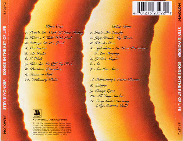 Stevie Wonder - Songs In the Key of Life Double CD Import