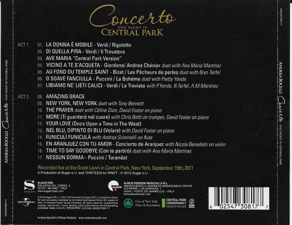 Andrea Bocelli - Concerto (One Night In Central Park) CD Import