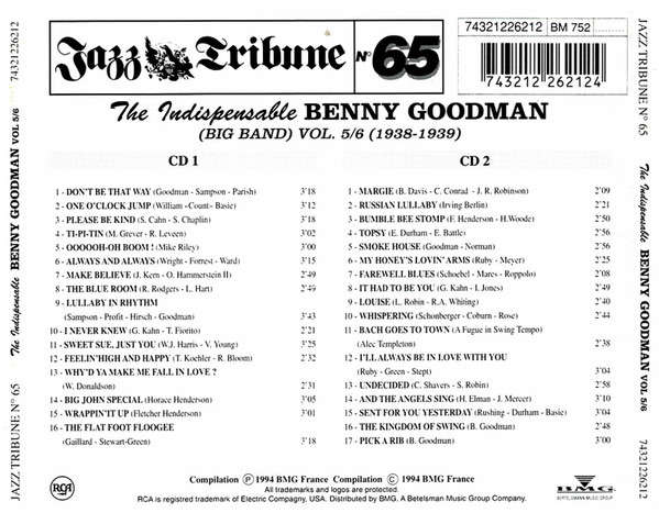Benny Goodman - Indispensable Benny Goodman (Big Band) Vol. 5/6 (1938-1939) Double CD Import