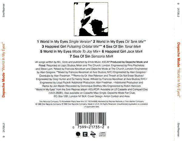 Depeche Mode - World In My Eyes / Happiest Girl / Sea of Sin CD Import