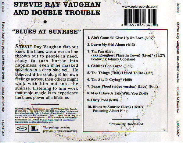 Stevie Ray Vaughan & Double Trouble - Blues At Sunrise CD Import