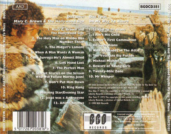 Dory Previn - Mary C. Brown & the Hollywood Sign / On My Way To Where Double CD Import