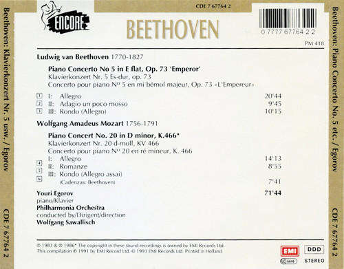 Beethoven, Mozart & Egorov - Piano Concerto No. 5 CD Import Sealed