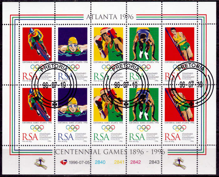 RSA 1996, 19 July. OLYMPIC GAMES ATLANTA, sheetlet of 10, CTO, CV R ?? view scans