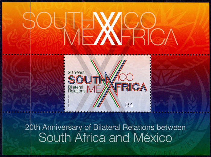 RSA 2013, 25 Oct. 20th ANNIV SA MEXICO RELATIONS, minisheet, MNH, CV R 100.00 view scans
