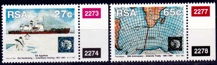 RSA 1991, 5 Dec. 30th ANNIV ANTARCTIC TREATY, set, MNH, CV R 8.00 view scans