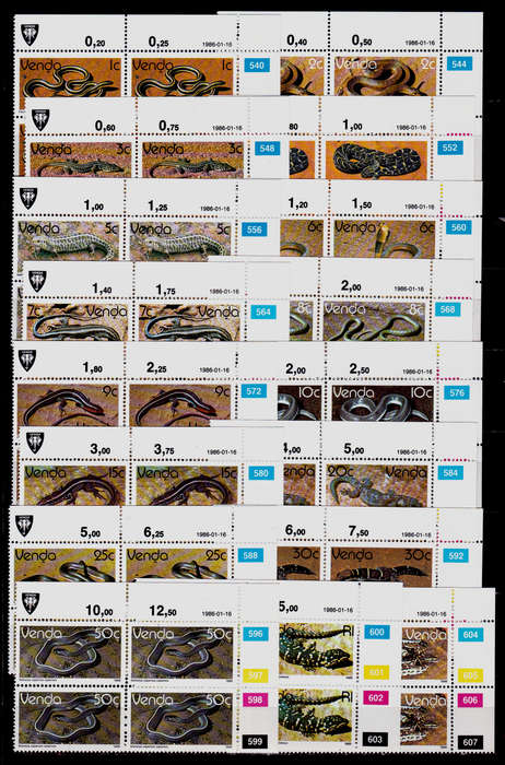VENDA 1986, 6 Jan. REPTILES (2nd DEFINITIVE ISSUE), set controls, MNH, CV R 165.00 view scans