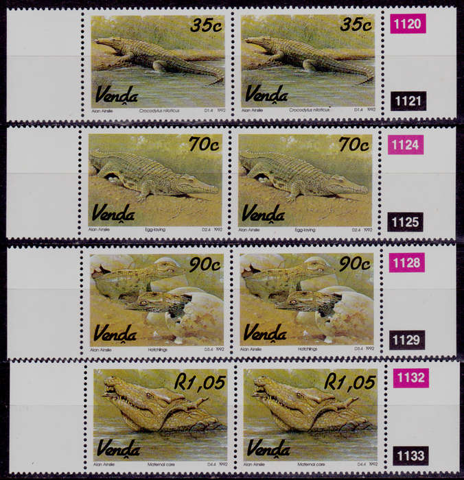 VENDA 1992, 15 Oct, CROCODILE FARMING, set pairs, MNH, CV R 170.00, view scans