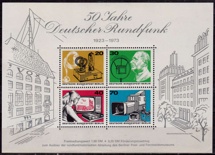 GERMANY BERLIN 1973, 23 Aug. 50th ANNIV RADIO, minisheet, MNH, CV +/-R 70.00 view scans