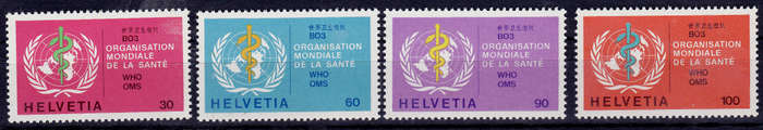 SWITZERLAND WHO 1975, 13 Feb. WHO EMBLEM INSCRIPTION, set, MNH, CV +/-R 40.00 view scans