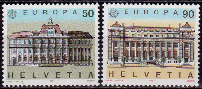 SWITZERLAND 1990, 22 May. EUROPA STAMPS POST OFFICES, set, MNH, CV +/-R 45.00 view scans