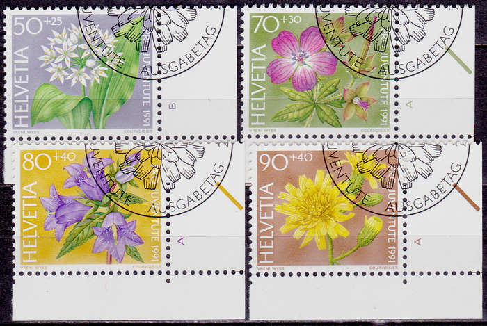 SWITZERLAND 1991, 26 Nov. PRO JUVENTUTE FLOWERS, set, CTO, CV +/-R ?? view scans