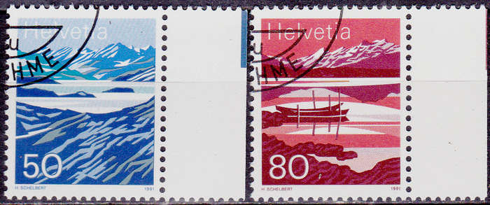SWITZERLAND 1991, 16 Dec. MOUNTAIN LAKES, set, CTO, CV +/-R ?? view scans