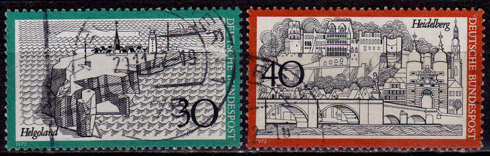 GERMANY 1972, 20 Oct. HELGOLAND AND HEIDELBERG, set, UH, CV+/- R 10.00 view scans