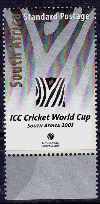 RSA 2001, 1 Nov. CRICKET WORLD CUP SA 2003, single, MH, CV R 30.00, view scans