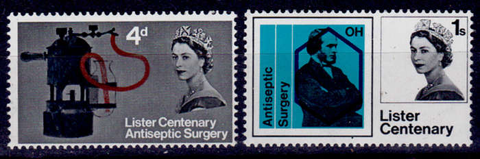 ENGLAND 1965, 1 Sept. 100th ANNIV INTRO ANTISEPTIC SURGERY, set, MNH, CV +/-R 25.00 view scans
