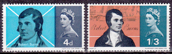 ENGLAND 1966, 25 Jan. ROBERT BURNS, SCOTTISH POET, set, MNH, CV +/-R 10.00 view scans