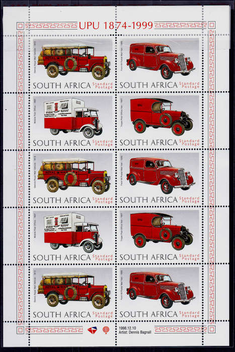 RSA 1999, 15 Feb. 125th ANNIV OF UPU, sheetlet, MNH, CV R 200.00, view scans