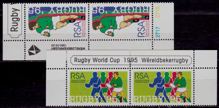 RSA 1995, 25 May. RUGBY WORLD CUP TOURNAMENT 1995, set pairs, MNH, CV R 40.00 view scans