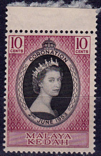 MALAYA KEDAH 1953, 2 June. CORONATION of QEII, single, MNH, CV +/-R 20.00, view scans