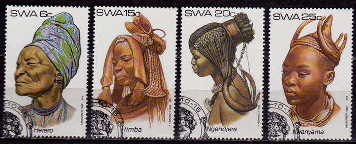 SWA 1982, 15 Oct. TRADITIONAL HEAD-DRESSES OF SWA, set, CTO, CV R ?? view scans