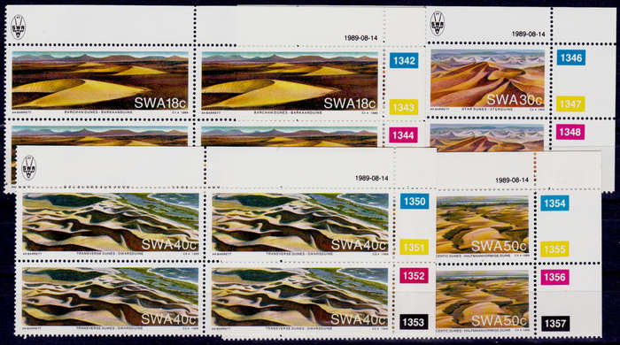 SWA 1989, 14 Aug. NAMIB DESERT SAND DUNES, set controls, MNH, CV R 40.00 view scans