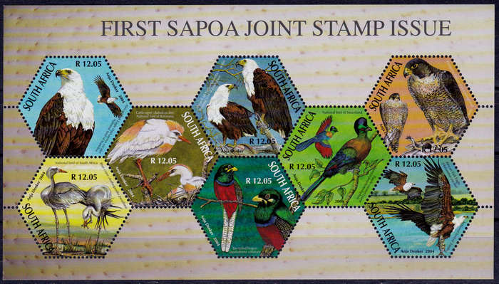 RSA 2004, 9 Oct. FIRST SAPOA JOINT STAMP ISSUE, sheetlet of 8, MNH, CV R 700.00 view scans