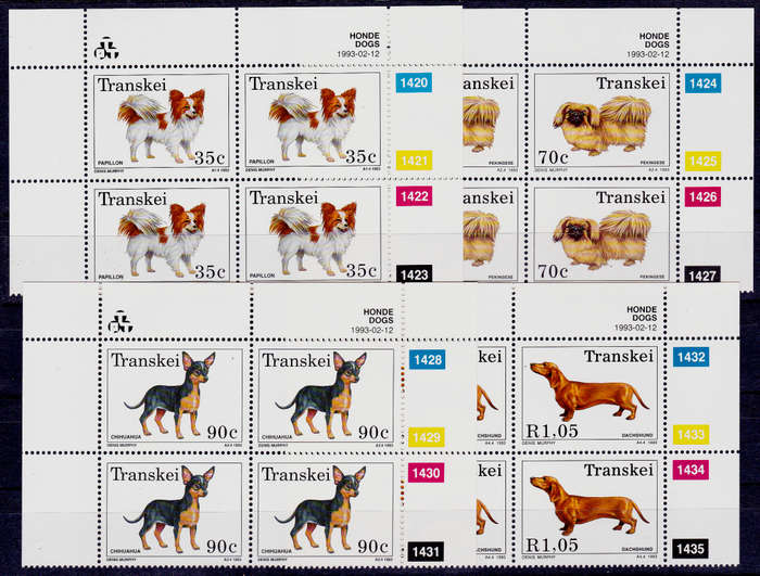 TRANSKEI 1993, 12 Feb. DOGS, set controls, MNH, CV R 328.00, view scans