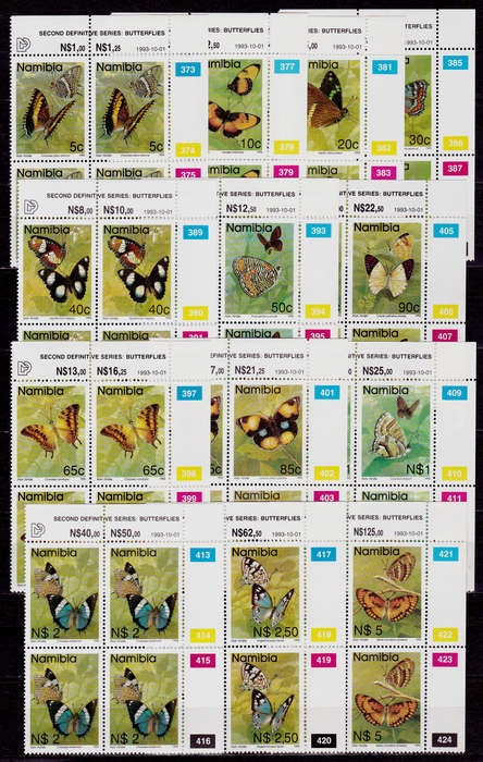 NAMIBIA 1993, 1 Oct. 2nd DEFINITIVE ISSUE BUTTERFLIES, set controls, MNH, CV R 356.00, View scans