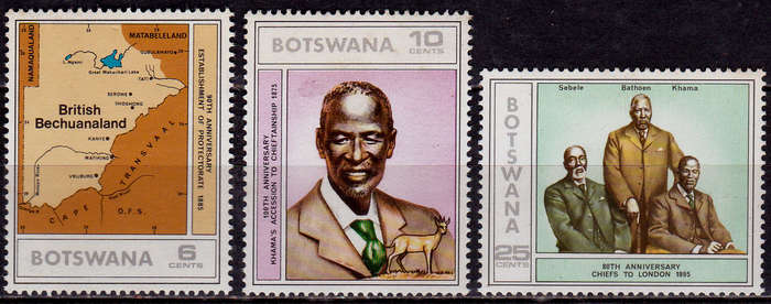 BOTSWANA 1975, 13 Oct. 90th,  100th and 80th ANNIVERSARIES , set, MH, CV +/- R 40.00 view scans
