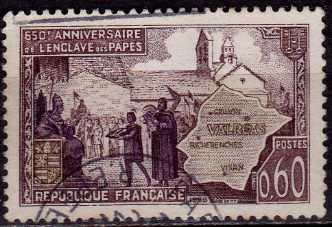 FRANCE 1968, 25 May. 650th ANNIV PAPAL ENCLAVE, single, UH, CV +/-R 10.00 view scans