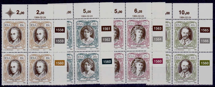 RSA 1984, 24 Feb. SA ENGLISH AUTHORS, set controls, MNH, CV R 40.00 view scans