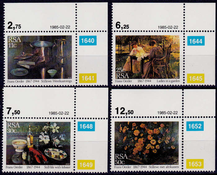 RSA 1985, 22 Feb. PAINTING by FRANS DAVID OERDER, set, MNH, CV R 10.00 view scans