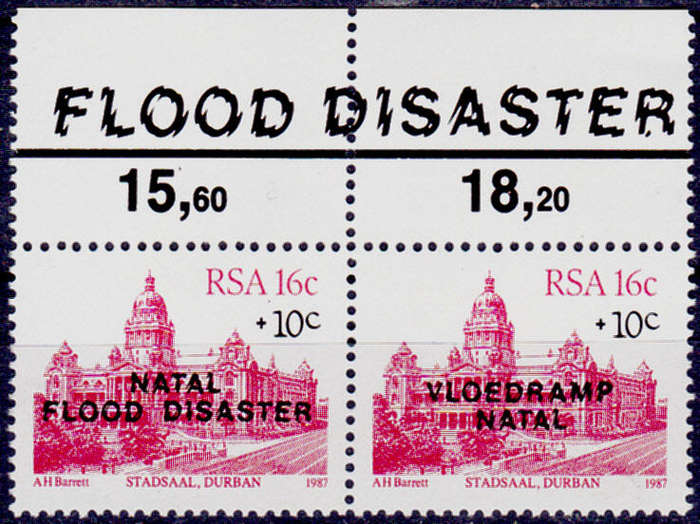 RSA 1987, 16 Nov. NATAL RELIEF FUND 1st issue, pair, MNH, CV R 5.00 view scans