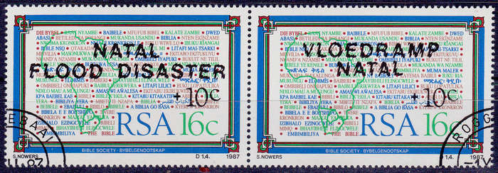 RSA 1987, 1 Dec. NATAL FLOOD RELIEF FUND (2nd issue), single pair, CTO, CV R ?? view scans