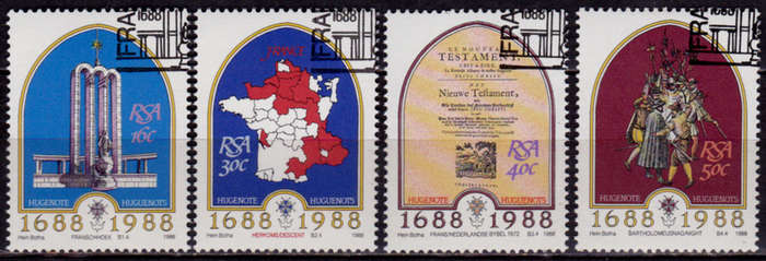 RSA 1988, 13 April. 300th ANNIV ARRIVAL FRENCH HUGUENOTS, set, CTO, CV R ?? view scans