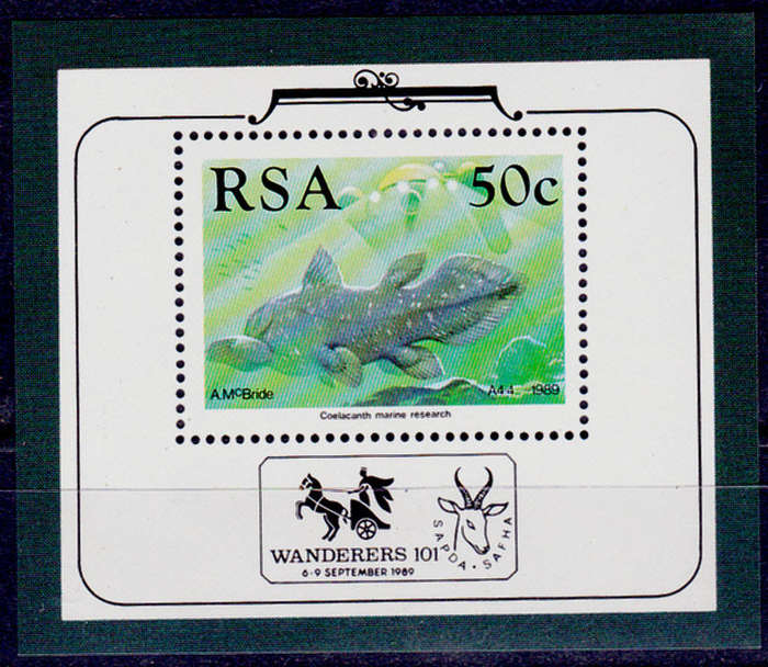 RSA 1989, 9 Feb. IDENTIFICATION of the COELACANTH, minisheet, MNH, CV 60.00 view scans