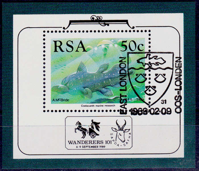 RSA 1989, 9 Feb. IDENTIFICATION of the COELACANTH, minisheet, CTO, CV R ?? view scans