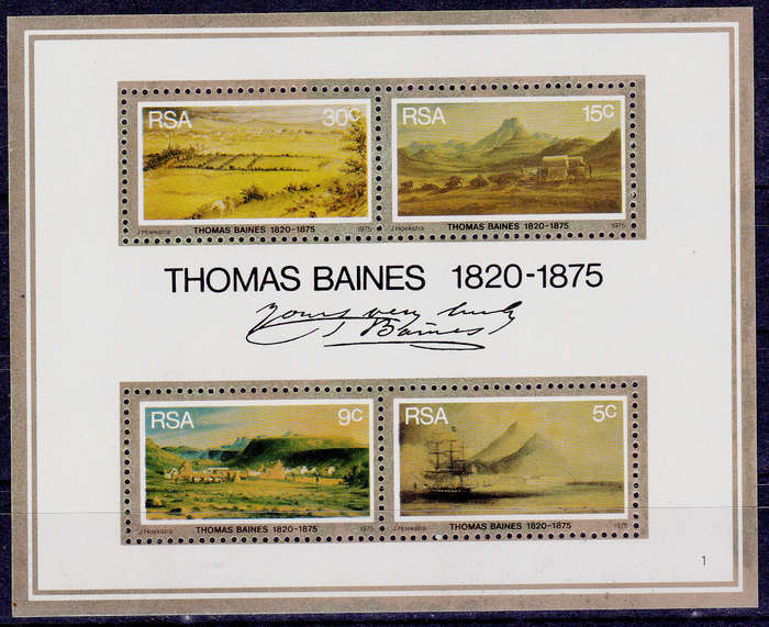 RSA, 1975. Thomas Baines. Mini sheet