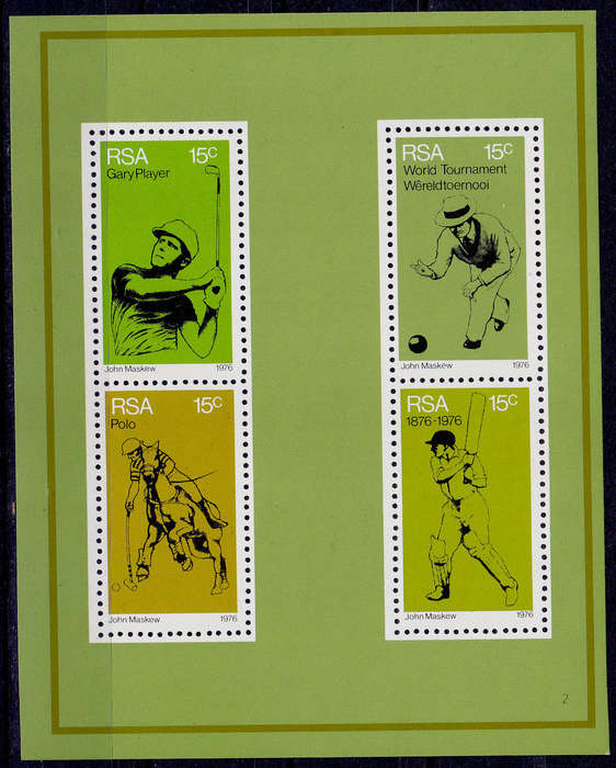 RSA, 1976. Sports anniversaries. Mini sheet