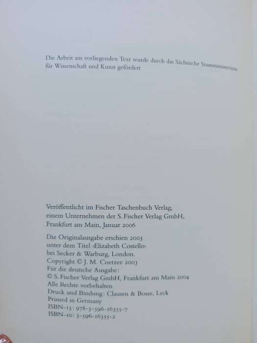 Elizabeth Costello / J.M. Coetzee (GERMAN)