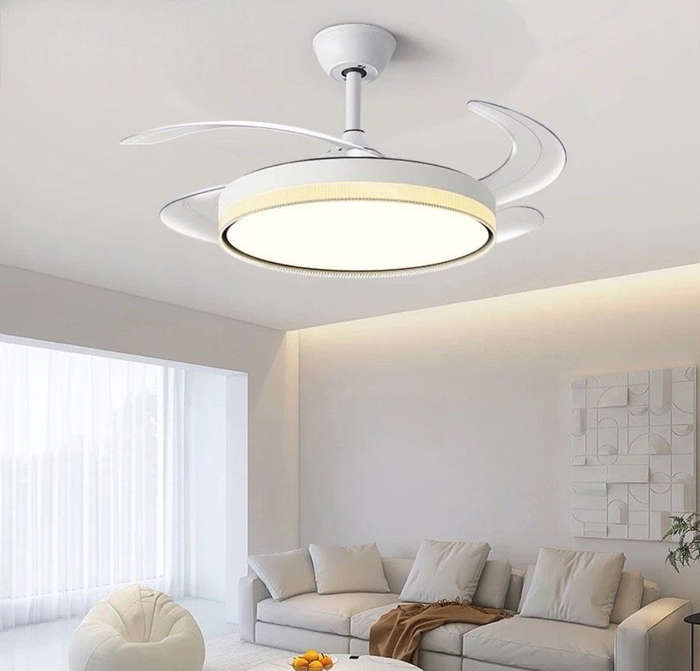 Modern Retractable White Ceiling Fan with Lights 098 #33