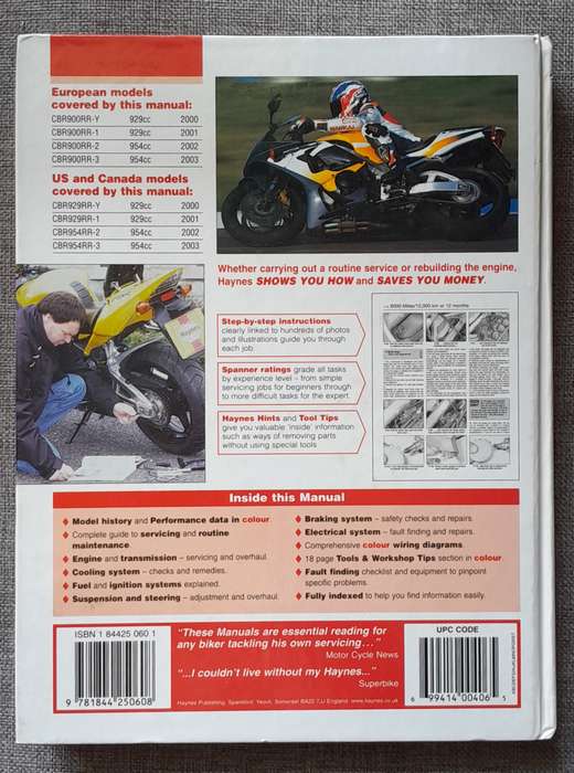 Haynes 4060 Honda CBR900RR Fireblade manual 2000 - 2003